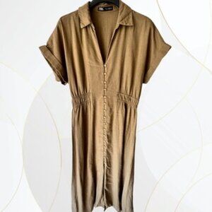 Zara Short Sleeve Linen Blend Maxi Dress